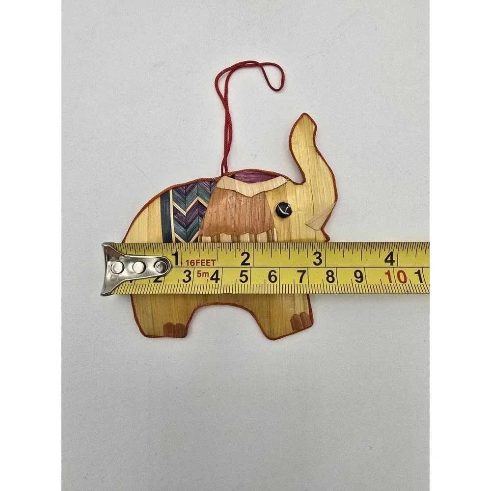 4 Vtg‎ Painted Straw Christmas Ornaments Double Sided Colorful Horse Elephant